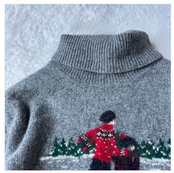 Ralph Lauren Vintage Lambswool Turtleneck Sweater Gray LP Ice Skating - Picture 6 of 12